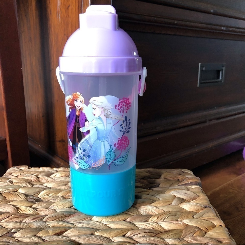 Disney Frozen Travel Water Bottle with snack holder and cross body strap